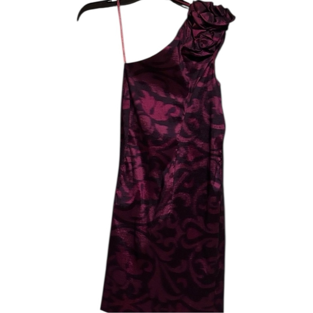 S.L. Fashions One-Shoulder Dress in Rich Burgundy